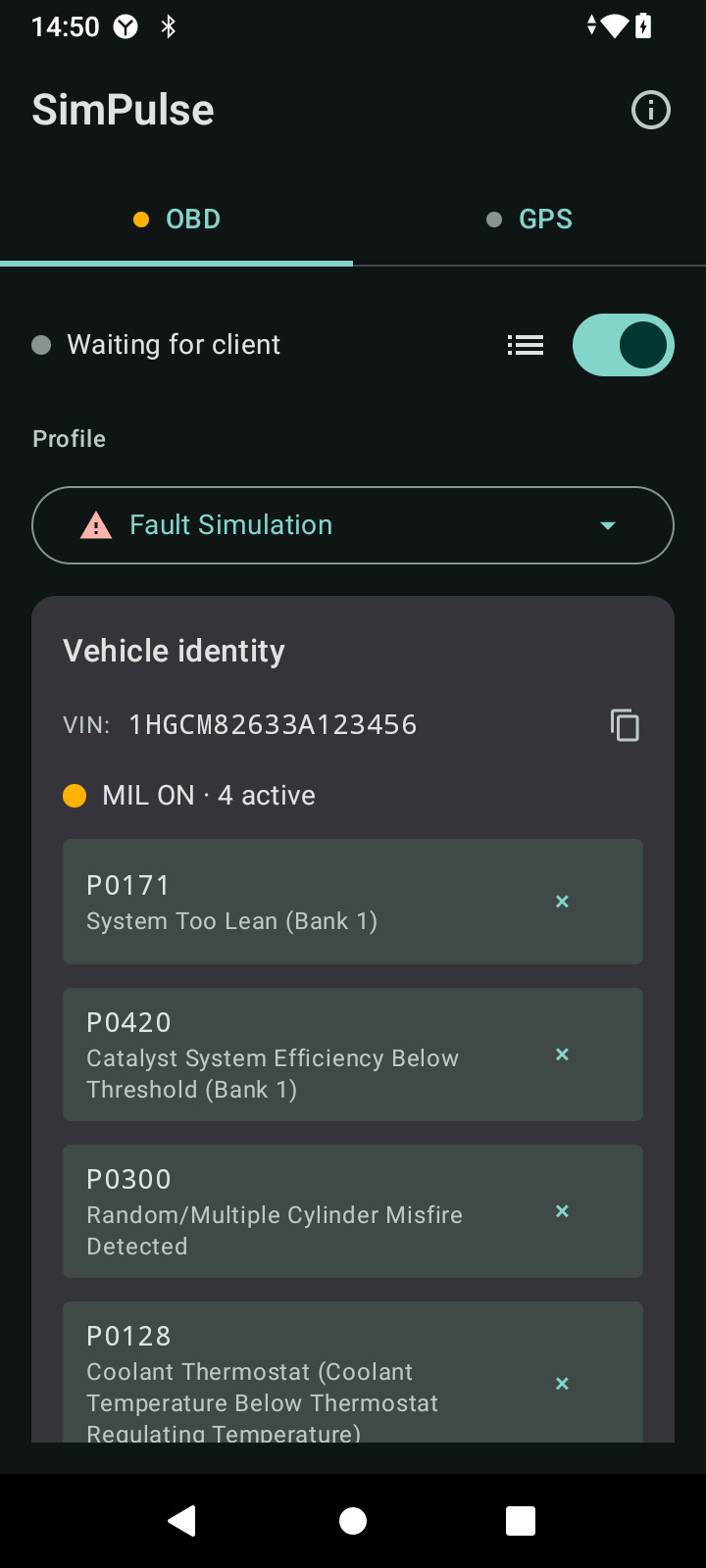 Fault Simulation with 4 DTCs
